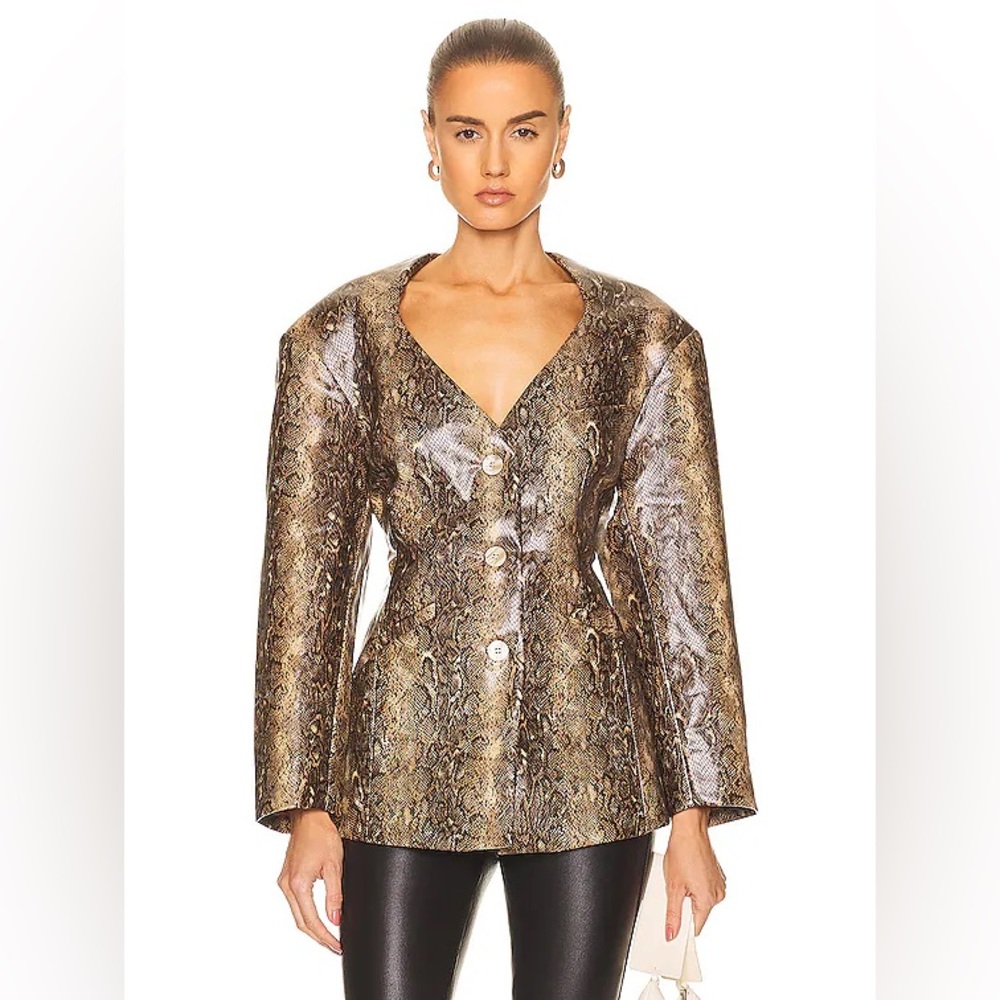 Ganni Women’s Fitted Blazer — Snake/Brown/Gold